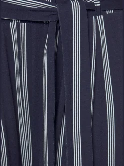 Jupe-culotte rayée avec ceinture à nouer et taille haute