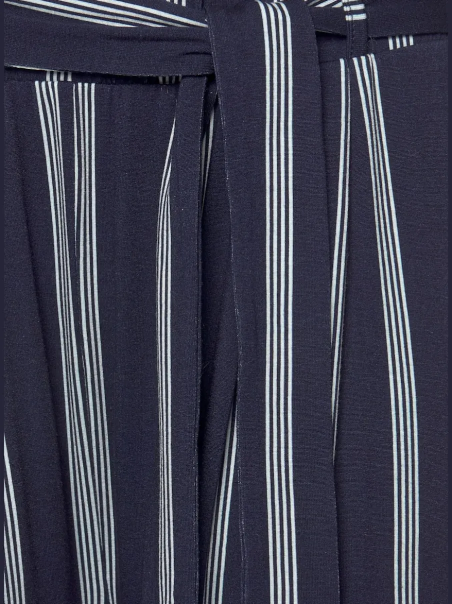 Jupe-culotte rayée avec ceinture à nouer et taille haute