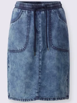 Jupe à effet délavé avec ceinture élastique et poches