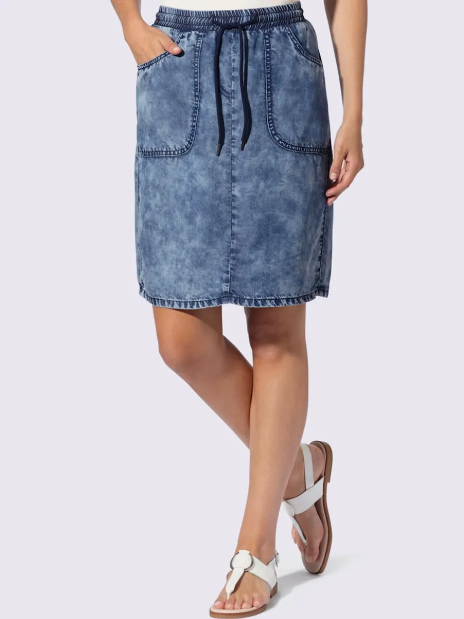 Jupe à effet délavé avec ceinture élastique et poches