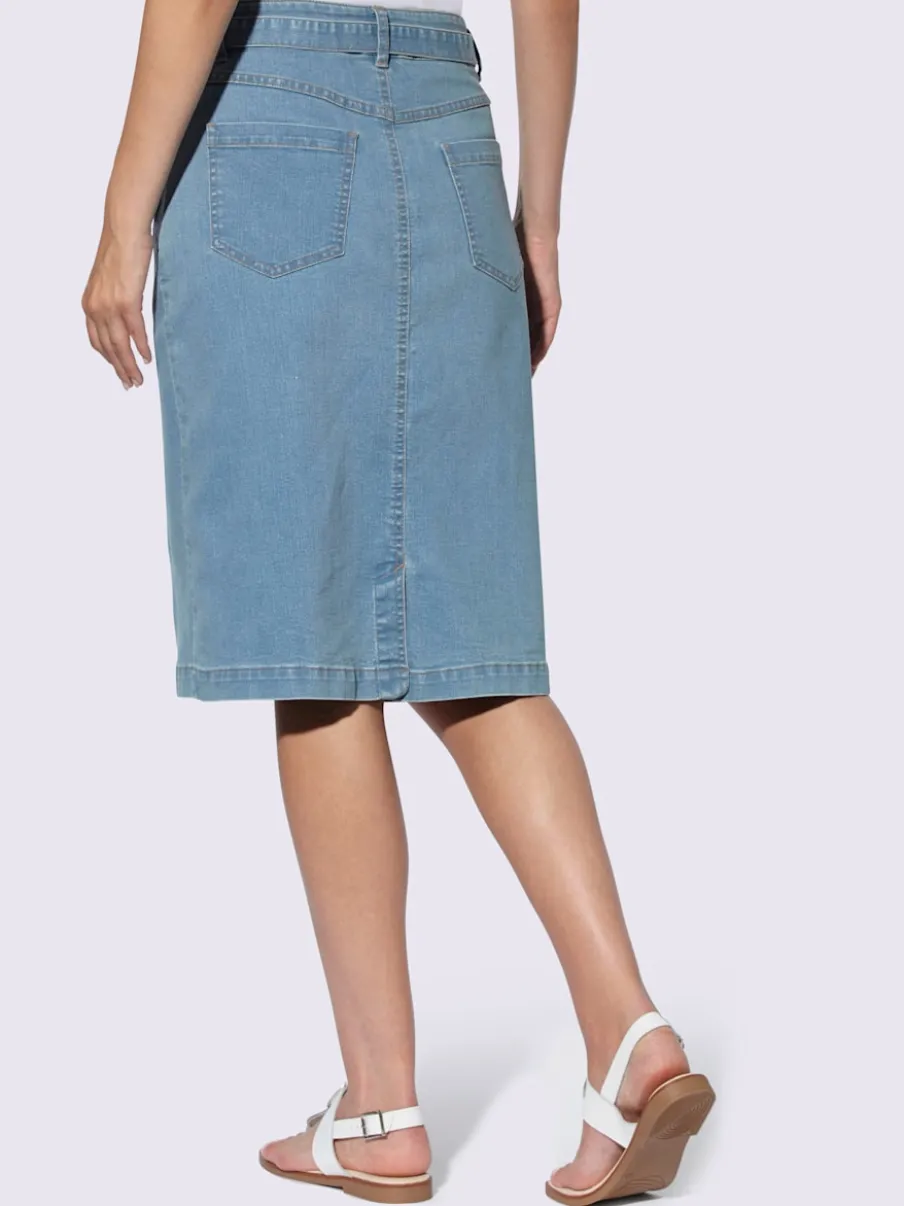 Jupe en jean avec ceinture et détails brillants faits-main