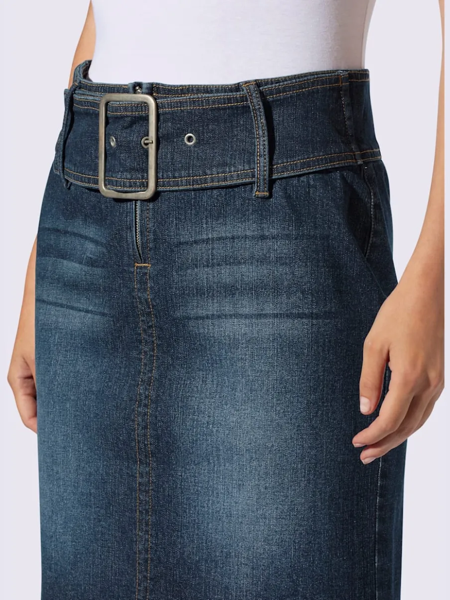 Jupe en jean avec ceinture intégrée et zip.