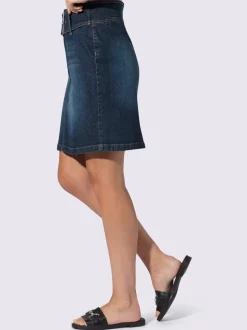 Jupe en jean avec ceinture intégrée et zip.