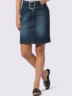 Jupe en jean avec ceinture intégrée et zip.