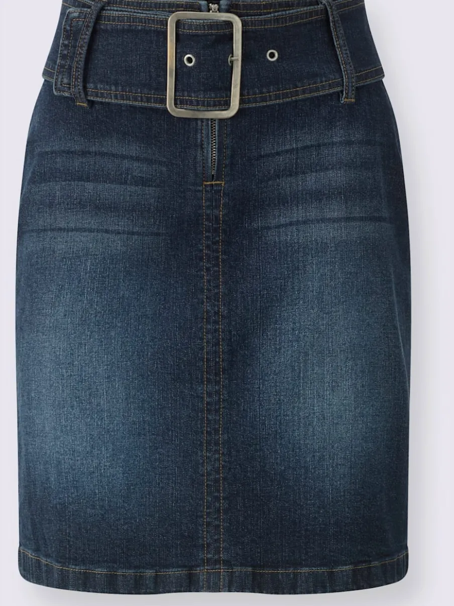 Jupe en jean avec ceinture intégrée et zip.