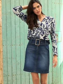 Jupe en jean avec ceinture intégrée et zip.