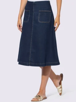 Jupe en jean à coupe évasée avec poches devant