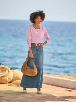 Jupe en jean à godets avec coupe 5 poches et détails en surpiqûre