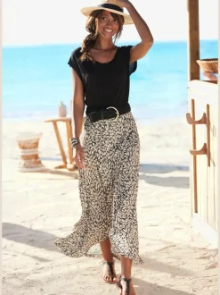 Jupe en jersey avec large ceinture et imprimé unique