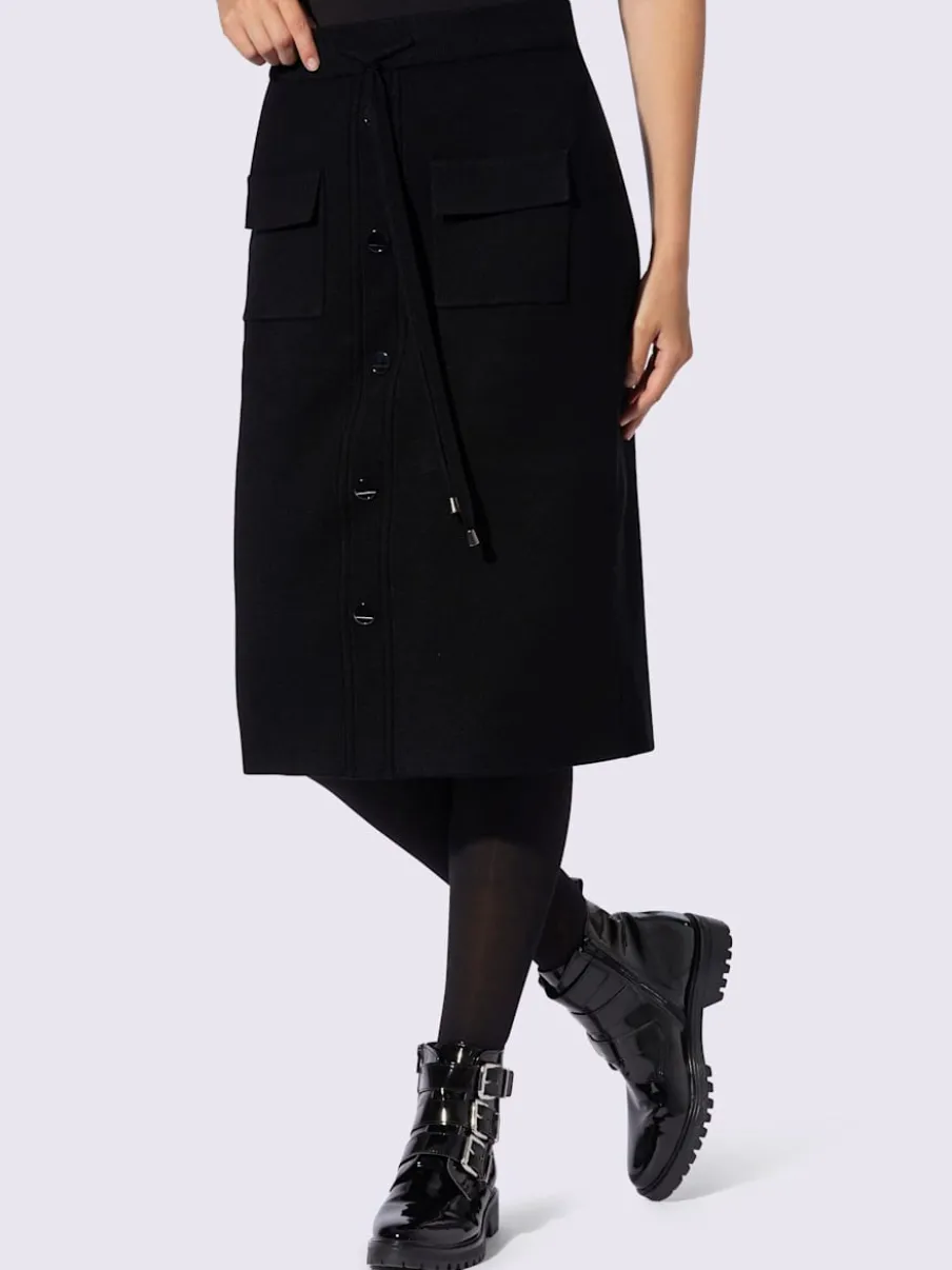 Jupe en tricot avec ceinture élastique et boutons décoratifs