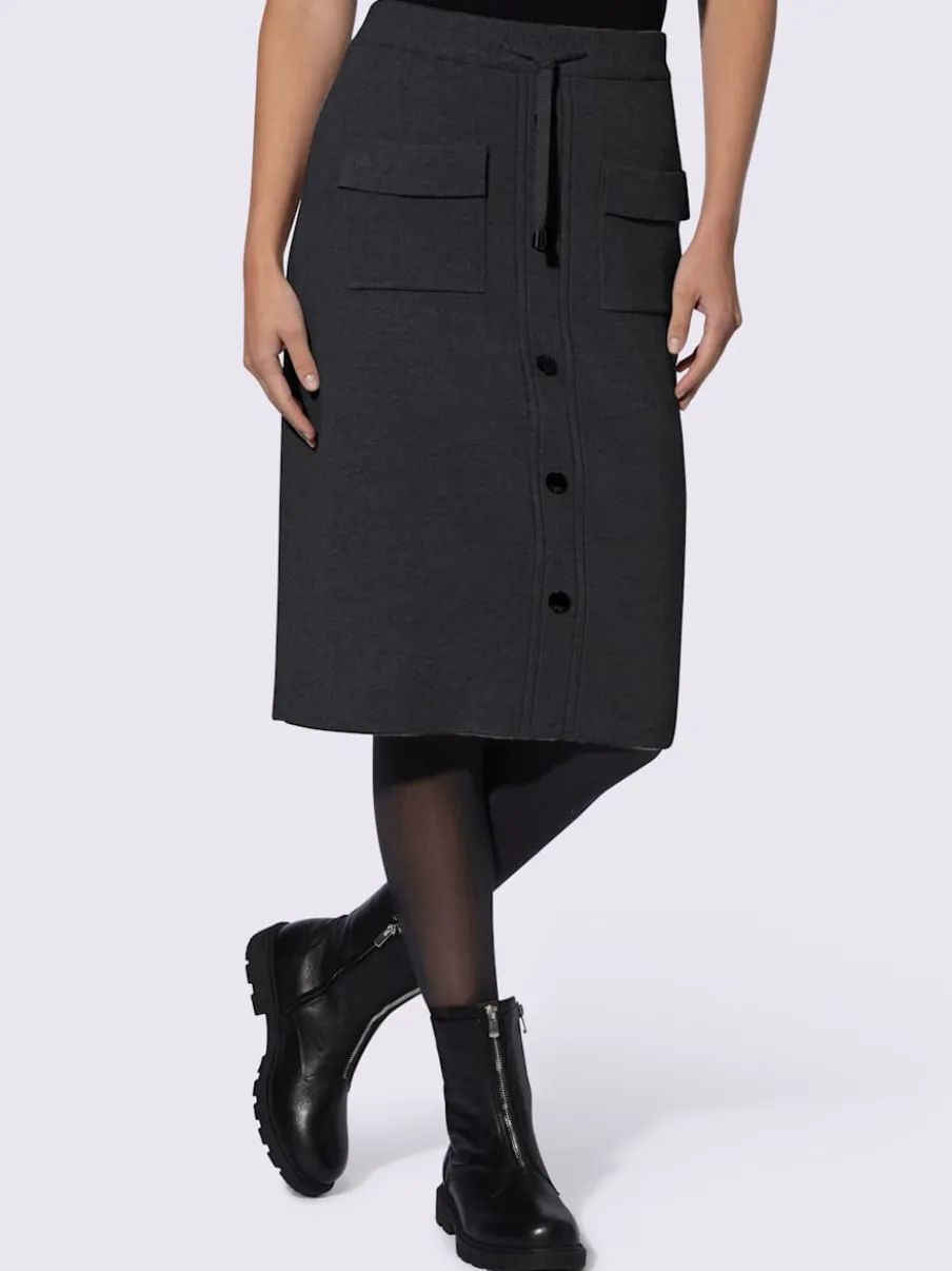 Jupe en tricot avec ceinture élastique et boutons décoratifs