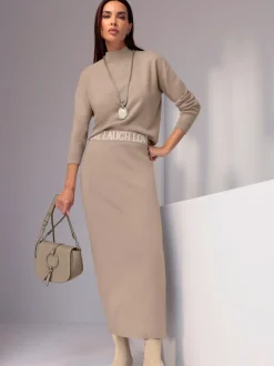 Jupe en tricot doux avec ceinture élastique inscription