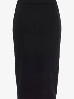 Jupe en tricot midi à bords-côtes avec ceinture élastique