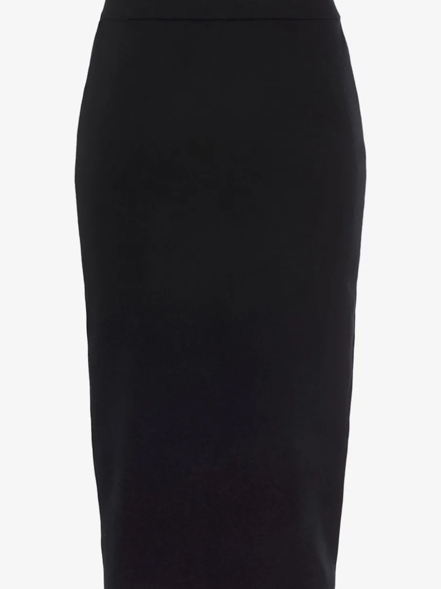 Jupe en tricot midi à bords-côtes avec ceinture élastique
