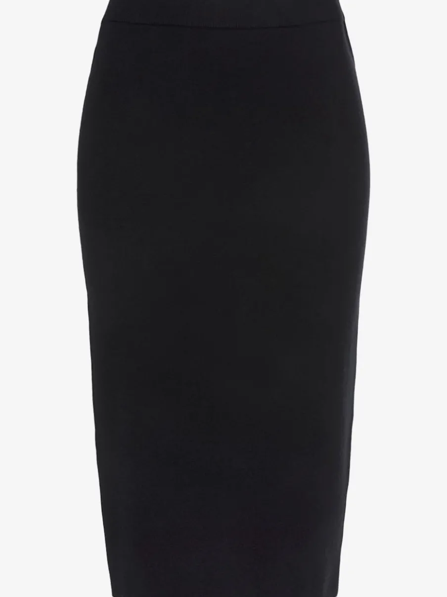 Jupe en tricot midi à bords-côtes avec ceinture élastique