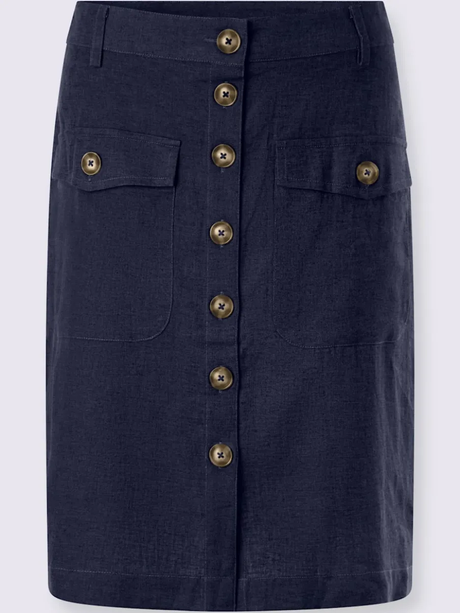 Jupe estivale en lin avec patte de boutonnage et poches.