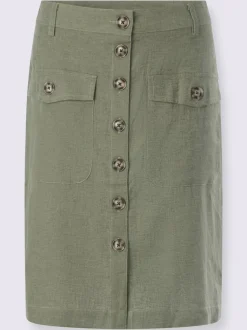 Jupe estivale en lin avec patte de boutonnage et poches.