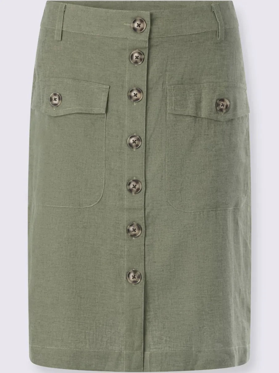 Jupe estivale en lin avec patte de boutonnage et poches.