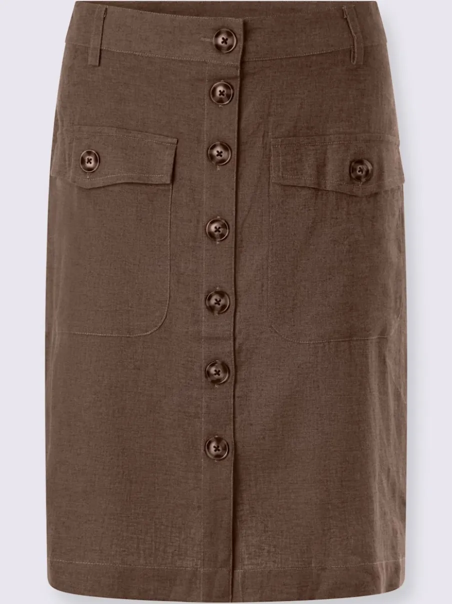 Jupe estivale en lin avec patte de boutonnage et poches.