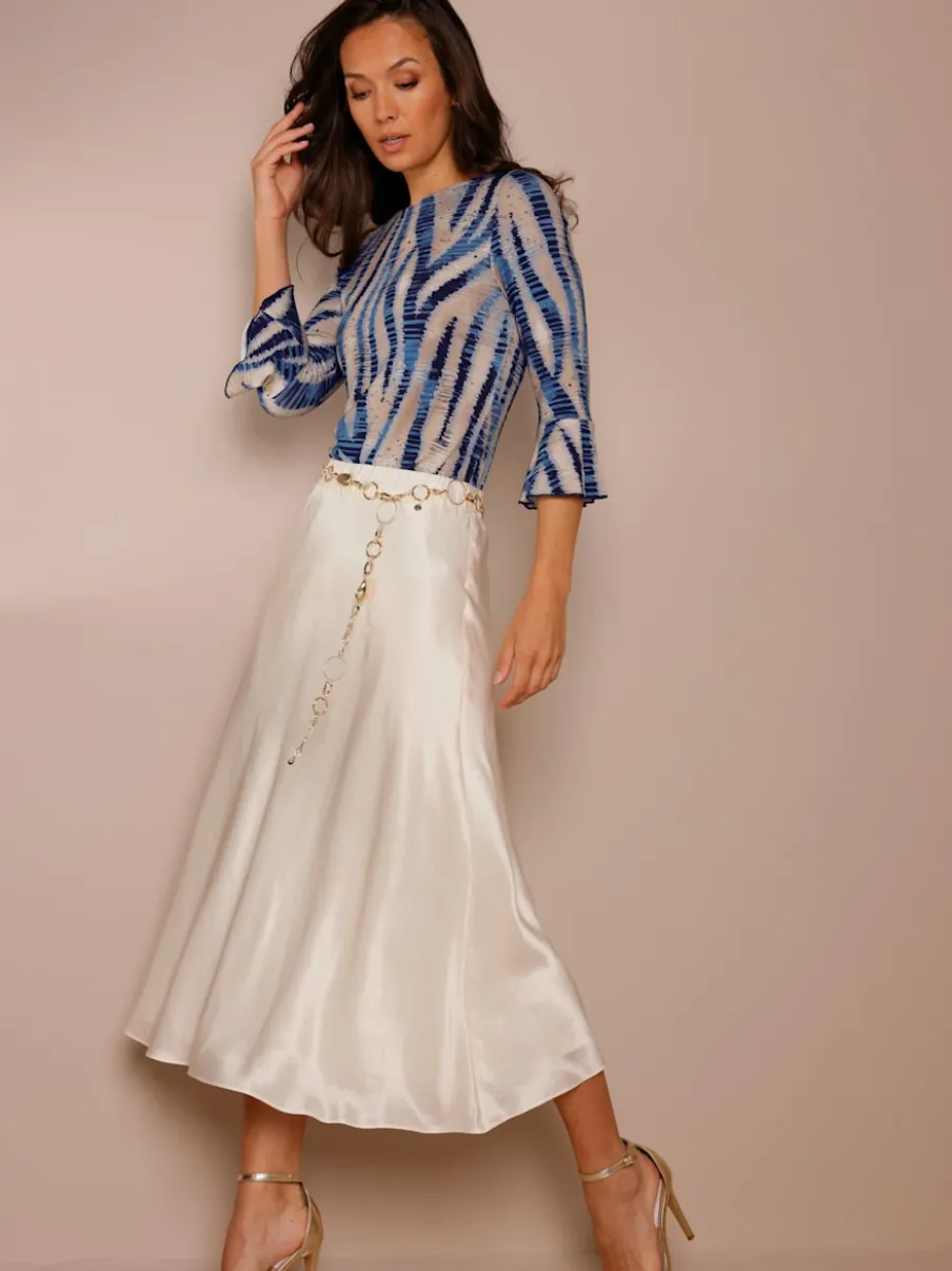 Jupe fluide en soie et viscose avec ceinture élastique