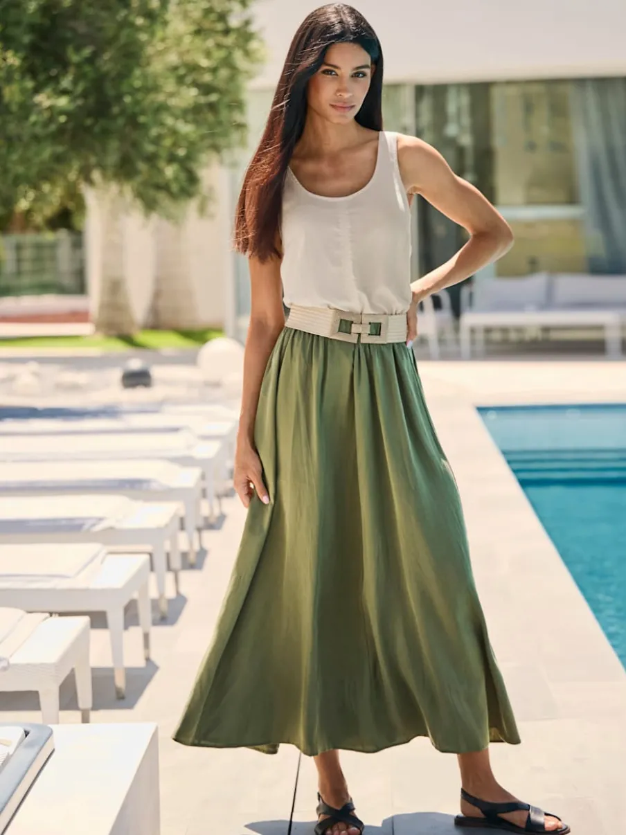 Jupe froissée en lyocell avec ceinture élastique confortable