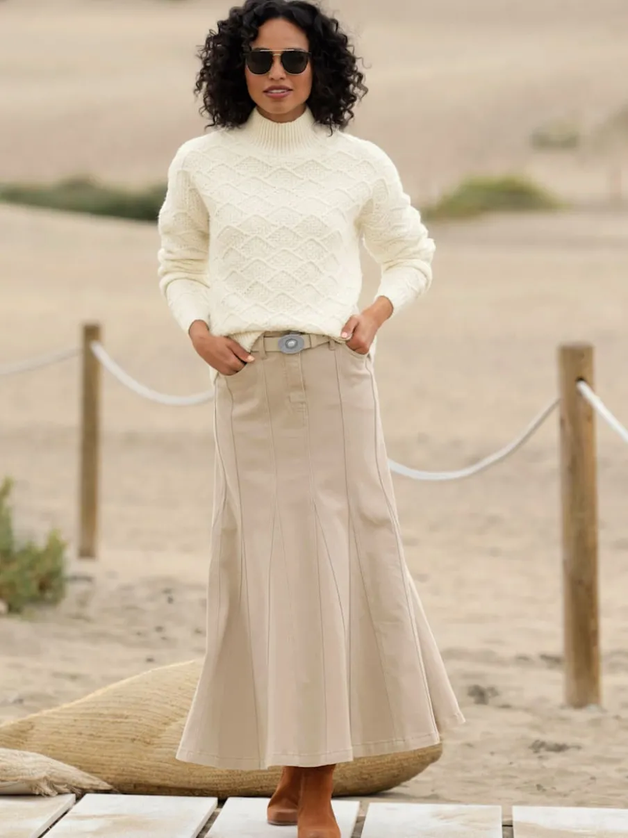 Jupe godet en twill cinq poches pour femme