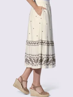 Jupe longue avec broderie florale et ceinture élastique