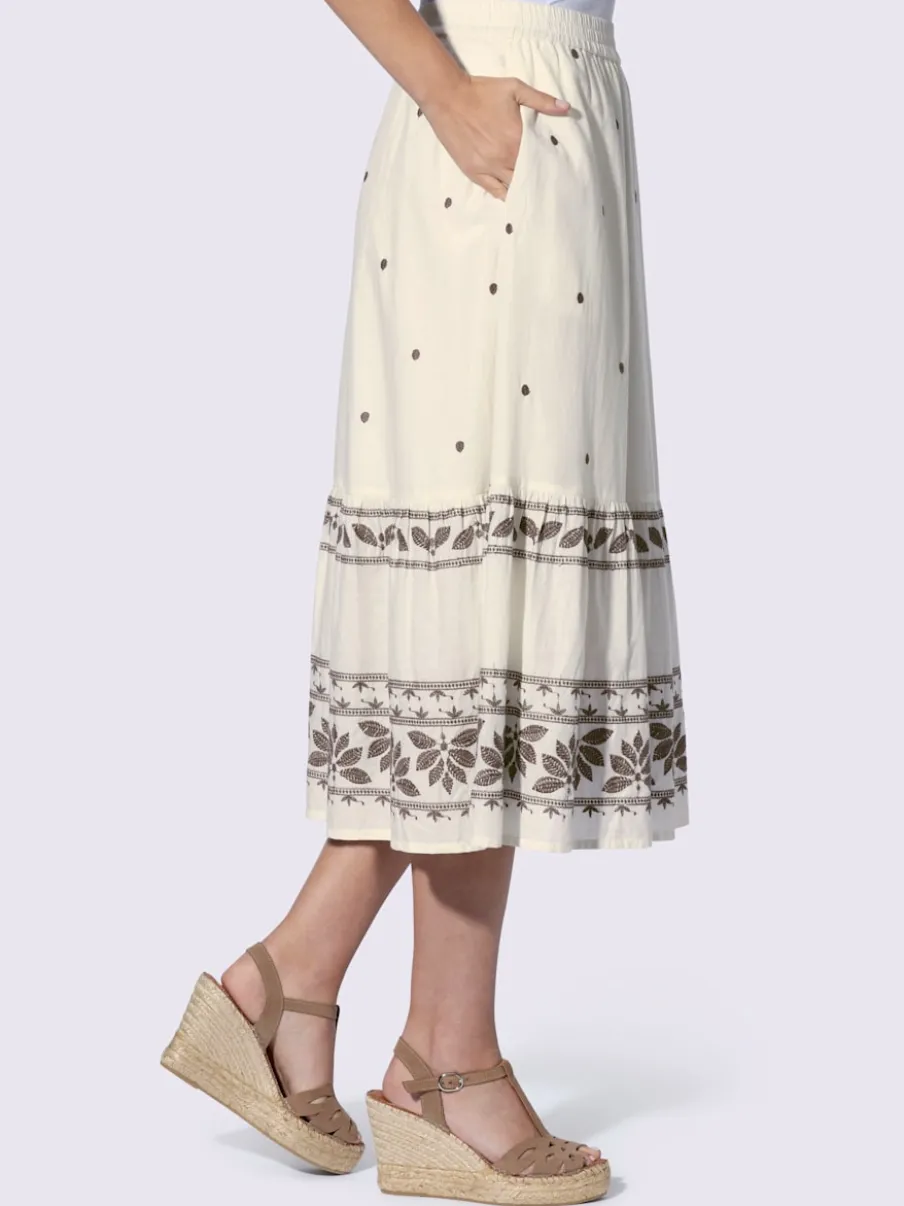 Jupe longue avec broderie florale et ceinture élastique