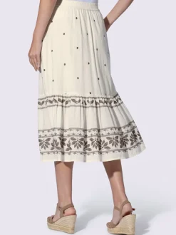 Jupe longue avec broderie florale et ceinture élastique