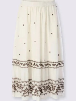 Jupe longue avec broderie florale et ceinture élastique