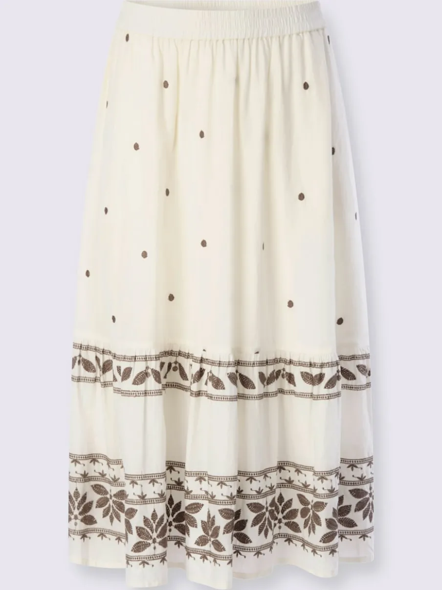 Jupe longue avec broderie florale et ceinture élastique