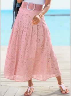 Jupe longue d'été à broderie ajourée avec plis flatteurs