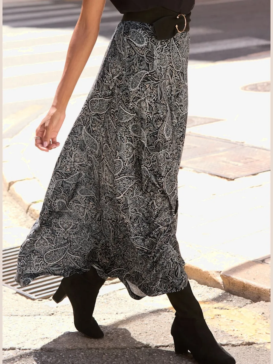 Jupe longue en jersey avec ceinture smockée et imprimé floral