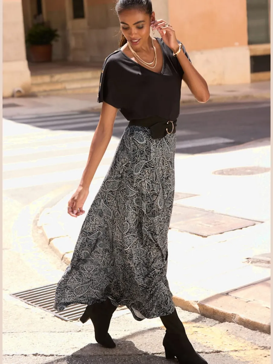 Jupe longue en jersey avec ceinture smockée et imprimé floral