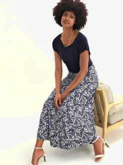 Jupe longue en viscose imprimée avec ceinture élastique et coupe évasée