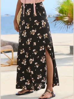 Jupe longue à fente latérale avec imprimé floral intégral