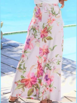 Jupe longue évasée avec imprimé floral et ceinture élastique