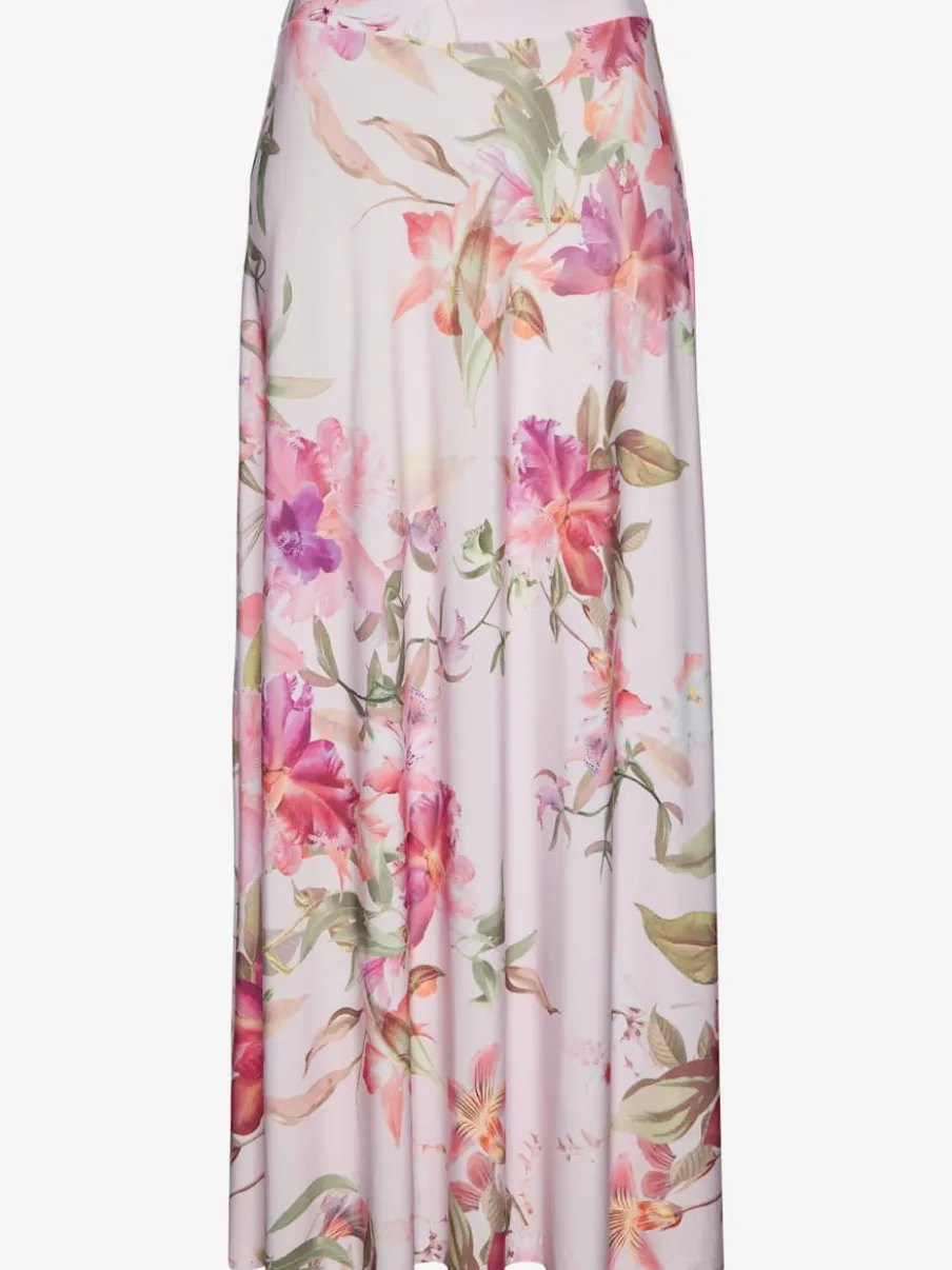 Jupe longue évasée avec imprimé floral et ceinture élastique
