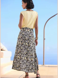 Jupe midi à fente avec imprimé animalier et ceinture structurée