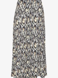 Jupe midi à fente avec imprimé animalier et ceinture structurée
