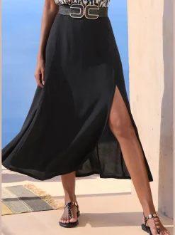 Jupe midi fluide avec ceinture taille haute et glissière cachée