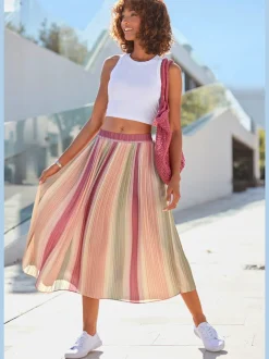 Jupe midi plissée avec motifs rayés et bords-côtes