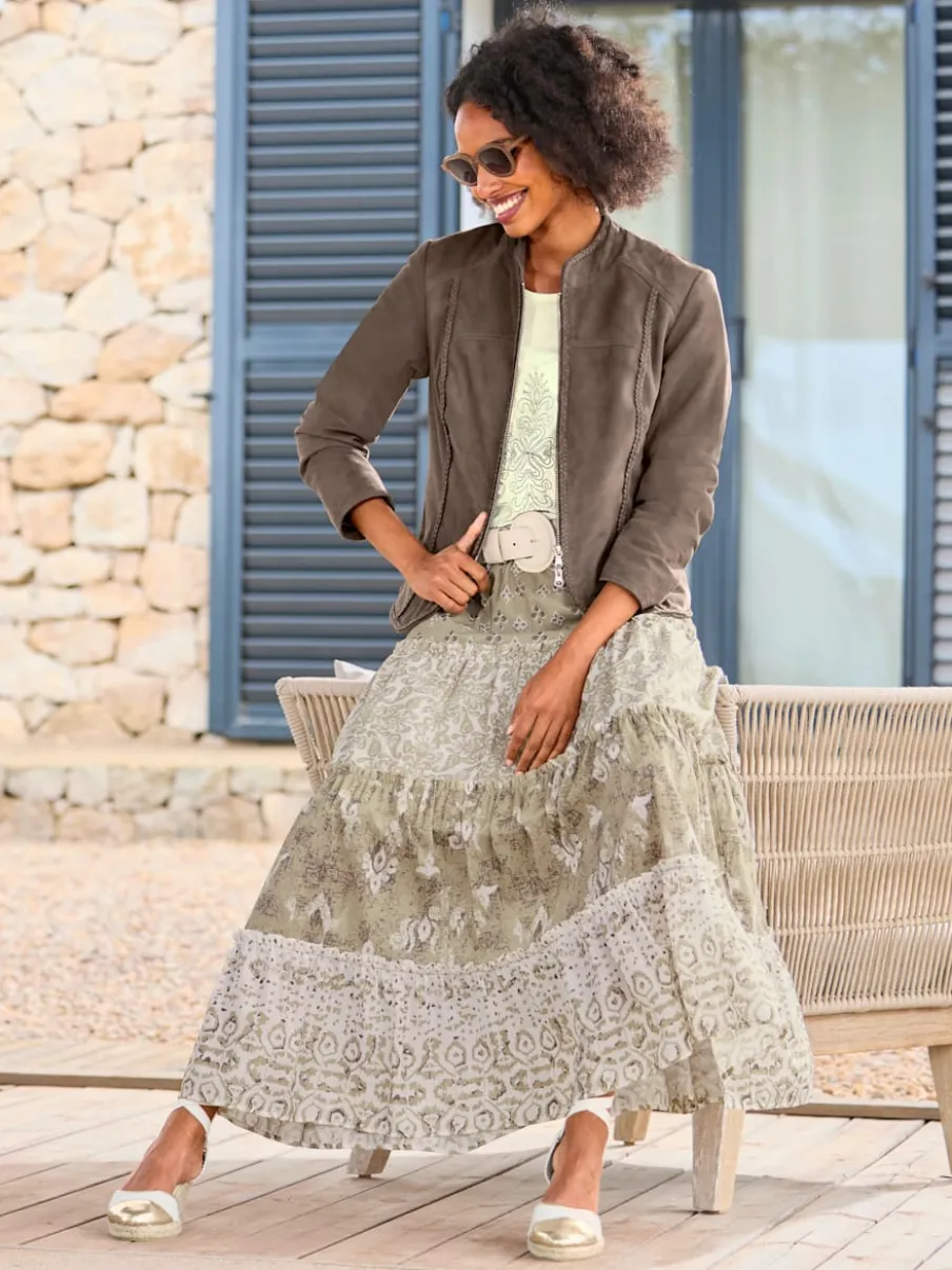 Jupe à niveaux en coton avec motif ethnique et volants