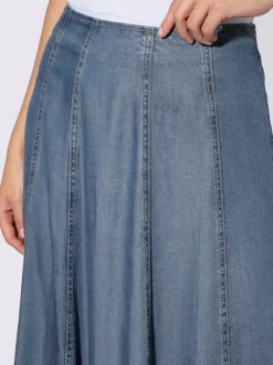 Jupe à panneaux évasée imitation jean avec ceinture glissière au dos