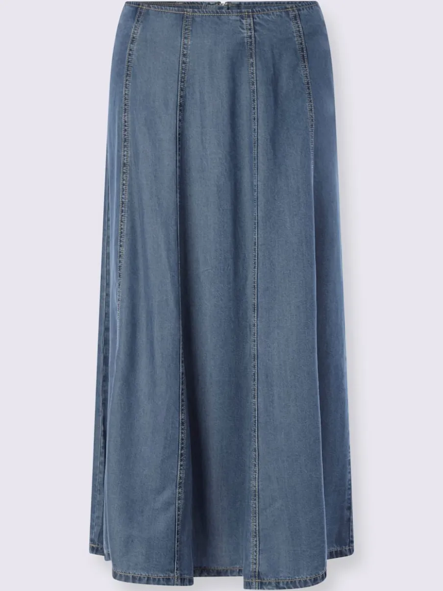 Jupe à panneaux évasée imitation jean avec ceinture glissière au dos