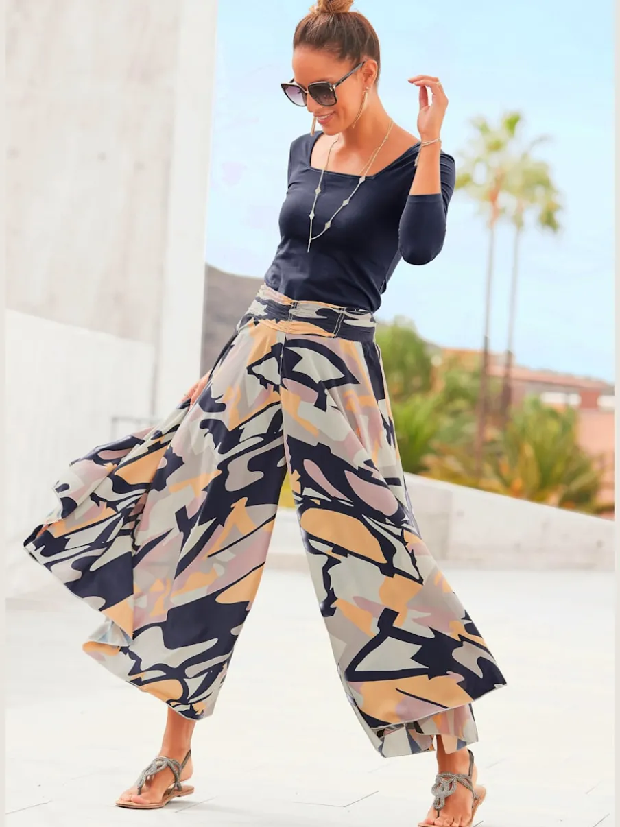 Jupes-culottes à jambes extra-larges avec imprimé fluide