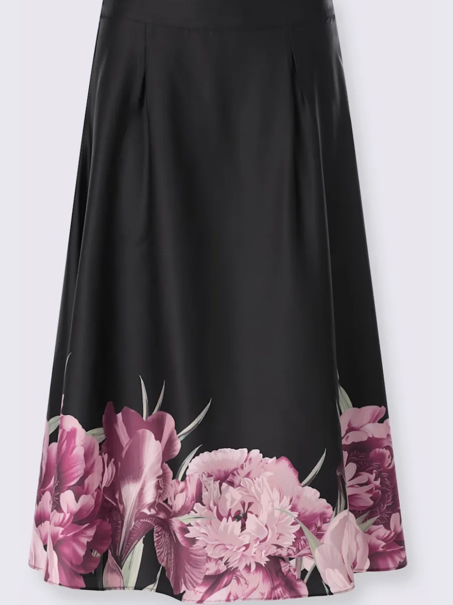 Jupe tissée évasée avec ceinture élastique et bordure florale