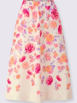 Jupe évasée avec motif floral et poches latérales