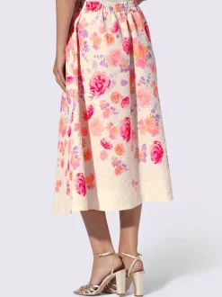Jupe évasée avec motif floral et poches latérales