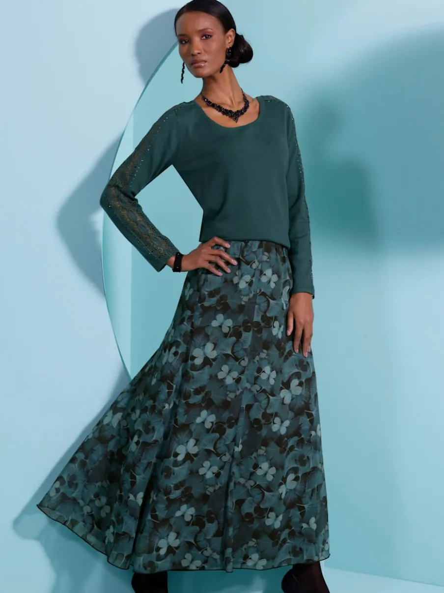 Jupe évasée avec motifs floraux et doublure viscose